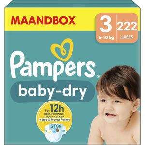 Pampers Baby-Dry - Maat 3 (6kg-10kg) - 222 Luiers - Maandbox