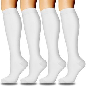 4-compressie sokken voor vrouwen - Sportcompressiekousen - Lange compressiekousen voor dames - vrouwen compressiekousen - Rekbare compressiekousen - voor hardlopen, atletische, reizen-Wit*4-S/M