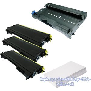KATRIZ® huismerk toner 1x Drum2000/2005 +3x Toner TN2000/TN2005+Kopieerpapier-A4-80GR-500vellen-wit|Geschikt voor Brother DCP 7020/7010/7025/ FAX 2820/2920/ HL 2030/2040/2070N/2045/2075N /MFC 7220/7225N/7420/7820N / HL-2035 / HL-2035R / HL-2037