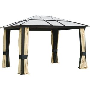 Outsunny Luxe aluminium paviljoen partytent tuintent met doorschijnend dak 3 x 3,6 m zwart 01-0865