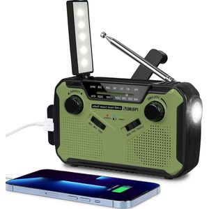 Solar Radio FM AM Zwengelradio Draagbare Oplaadbare Radio met 3000 mAh Batterij - Noodradio SOS Sirene Flitslicht voor Kamperen Buiten - Stroomuitval Situaties
