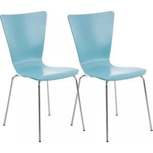 In And OutdoorMatch Bezoekersstoel Marie - Houten stoel blauw - Set van 2 - Met rugleuning - Vergaderstoel - Zithoogte 45cm