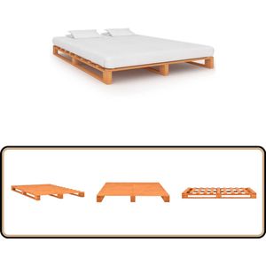 vidaXL Bedframe 160x200 cm Massief Hout Bruin Pallet Bedframe - Massief Hout Bedframe - Grenenhout Bedframe - Bruine Bedframe - Tweepersoons Bedframe
