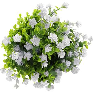 kunstbloem - Eucalyptus witte bloemen UV-bestand Buxusplanten, struiken- groen in synthetisch plastiek voor binnen en openlucht het hangen voor huis- bureau-huwelijk- landbouwbedrijf- Wit decoratie-8pcs