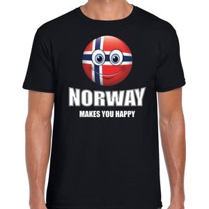 Norway makes you happy landen t-shirt Noorwegen met emoticon - zwart - heren -  Noorwegen landen shirt met Noorse vlag - EK / WK / Olympische spelen outfit / kleding XL