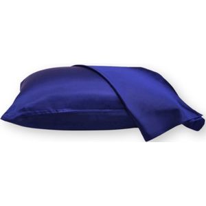Silky Care® Luxe Blauwe Satijnen Kussensloop - 100% Moerbei Zijde - 22 Momme - 60x70 cm - Met Ritssluiting - Voor Zijdezachte Huid & Haar