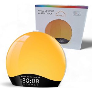 Homezie Wake up light | White noise | Bluetooth speaker | Slaaptrainer | Wekker | Natuurlijke geluiden | Lichttherapie lamp | Wekker kinderen