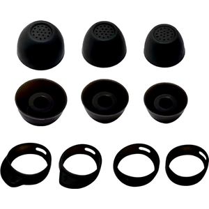 Ibley Siliconen oortips voor Galaxy Buds FE zwart - Siliconen Earplug - S/M/L formaat - 3 paar - 3 maten - Inclusief 2 paar haken - S/L formaat