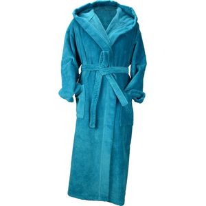 ARTG Robezz - DeLuxe - Velours Badjas met Capuchon - Turquoise - Deep Blue - Maat S/M