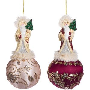Heart by Goodwill - Majestic Santa op kerstbal (set van 2 stuks) - 18 cm rood/beige/goud