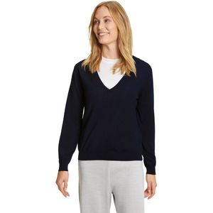 FALKE Basic New Merino V-Neck elegante klassieker wol trui dames blauw - maat M