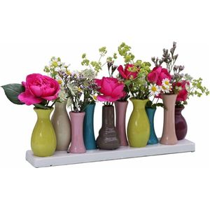 Set bloemenvazen, keramiek, gekleurd en wit, decoratief