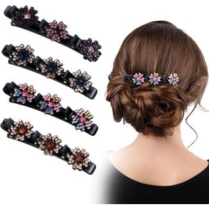 4 paar gevlochten haarclips met fonkelende strass steentjes en kersenbloesemstijl voor dames en meisjes