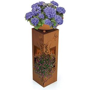 Hoberg Roest led-plantenzuil - bloempot - 3D vlinderdesign, afneembare plantenschaal (Ø 34 cm), geschikt voor binnen en buiten, geïntegreerde verlichting, 6h timer, draadloos, 19 x 19 x 72 cm