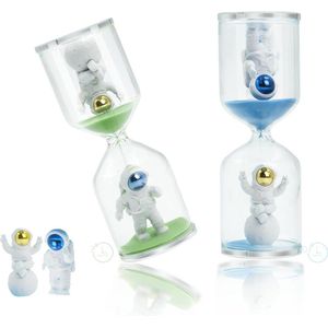 Astronaut Zandloper Ornament Groen en Blauw - 2 Stuks voor 5 en 10 Minuten - Creatieve Timer/Typography Desktop Ambachtdecoratie