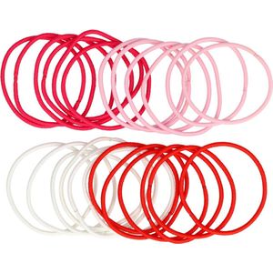 Haarsoires Haarelastieken basic - Dun zonder metaal – Rood wit roze - Set van 24 - Eenvoudige Haar Elastieken voor Dagelijks Gebruik