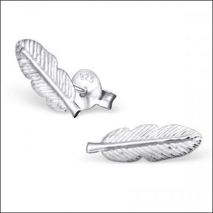 Aramat jewels ® - 925 sterling zilveren oorbellen veertje 13mm