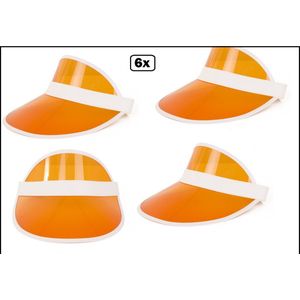 6x Zonneklep transparant oranje - sport en spel carnaval zon hoed strand hawai tropical thema grappig en fout