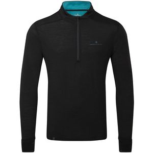 Ronhill | Heren | Tech Merino 1/2 Zip | Black/Lake | Merino Hardloopshirt met lange mouwen | Zwart | Maat XL