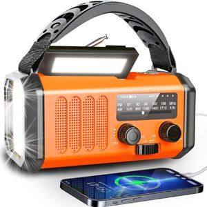 Noodradio - Solar Opwindbaar - 10.000 mAh - Solar Powerbank Zonneenergie - Draagbare Radio op batterijen - Zaklamp oplaadbaar - Survival Noodpakket - Noodrantsoen