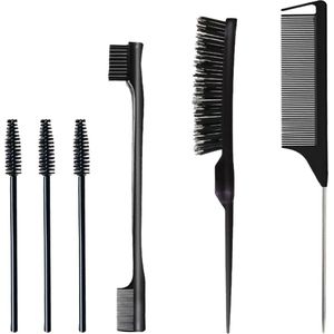 3-delige Haarborstelset, Haarborstel, Haarborstel, Plagende Kam, Dubbelzijdige Borstel, Met 3 Wimperborstels (Zwart)