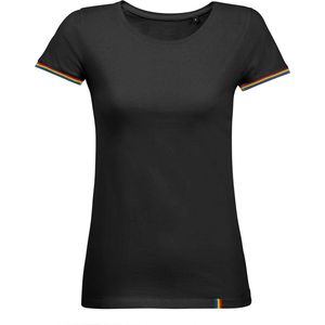 SOLS Dames/dames Regenboog T-Shirt (Diep zwart/multikleurig)
