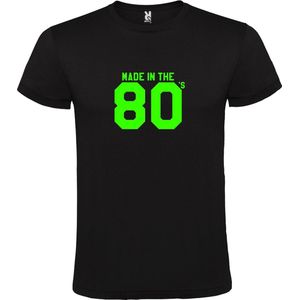 Zwart T shirt met print van "" Made in the 80's / gemaakt in de jaren 80 "" print Neon Groen size M