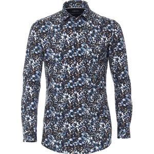VENTI body fit overhemd - jersey - blauw dessin - Strijkvriendelijk - Boordmaat: 41
