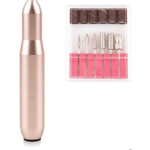 Nagelvijl - Nagelvijl electrisch - Nagelfrees electrisch - Draadloze Nagelfrees- Draadloos & Oplaadbaar - Portable - 6 Bitjes en schuurbanden - voor acrylnagels - salon - thuis - goud