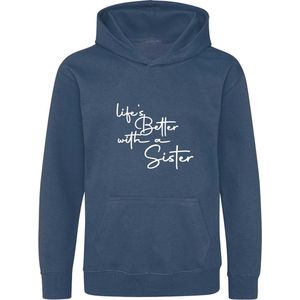 Be Friends Hoodie - Life's better with a sister - Kinderen - Blauw - Maat 3-4 jaar