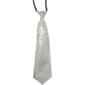 Zilveren glitter stropdas 32 cm verkleedaccessoire dames/heren - Pailletten/glimmertjes - Zilver thema feestartikelen