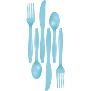 Kunststof bestek party/bbq setje - 48x delig - lichtblauw - messen/vorken/lepels - herbruikbaar