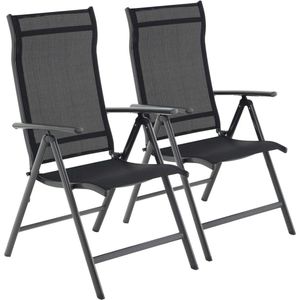 Rootz Tuinstoelen - Set Van 2 - Klapstoelen - Buitenstoelen - Aluminium Frame - Rugleuning - Verstelbaar - Zwart/Grijs
