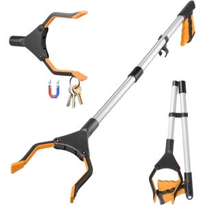 Gsedaox- Magnetische Grijptang- Opvouwbare Grijper- Grijparm- Afvalgrijper- Grijphulp- 360° Draaibaar Grabber-Oranje
