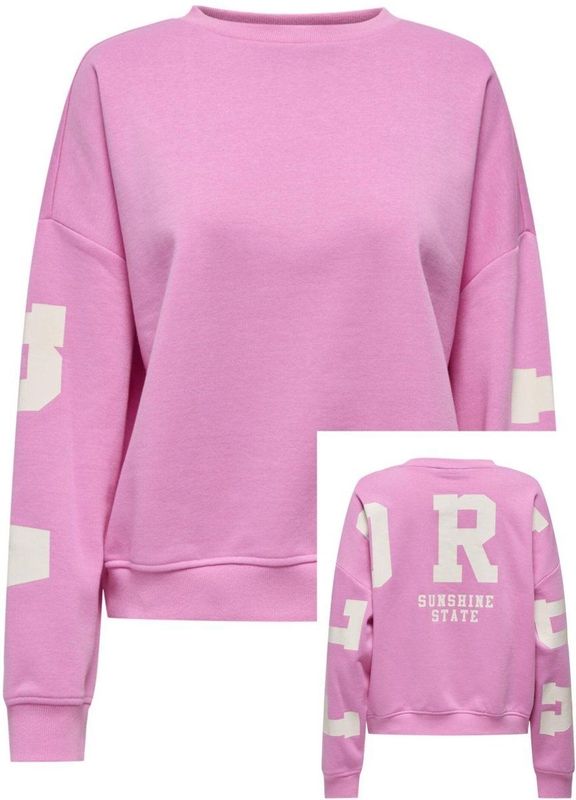 Only Trui Onlsweat Back/sleeve Print Swt 15356793 Fuchsia Pink/birch Flor Dames Maat - XS