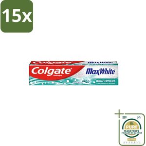 15 x Colgate - Max White - Whitening Crystals - Tandpasta - 100ml - Grootverpakking - Witte Tanden - Tandpasta - Whitening Crystals - Fluoride - Tandbederf