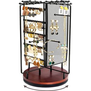 Sieradenstandaard, draaibare sieradenhouder, sieradenstandaard, sieradenstandaard voor oorbellen, oorstekers, kettingen, ringen, armbanden, kettinghouder, sieradenstandaard, zwart