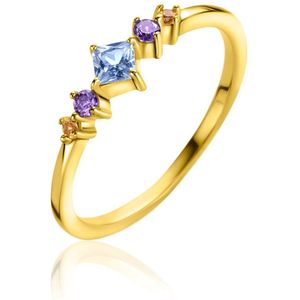 Zinzi Gold Plated Zilveren Ring met Blauwe, Paarse en Champagne-kleurige Zirkonia's - ZIR2443