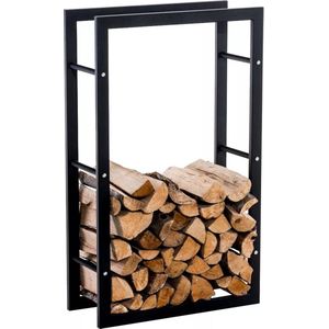 In And OutdoorMatch Staand haardhoutrek Oran - Zwart Staal - Voor binnen en buiten - 25x80x100cm - Stalen houtopslag