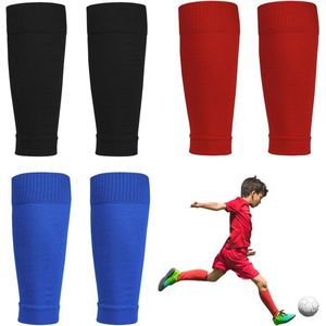 MAXQUU 3 paar voetbalsokken en 3 stuks fluitjes, kinderbeenwarmers, voetbalsokmouwen, beenwarmers voor beginners in voetbalhardlopen of -training (zwart/blauw/wit), zwart, blauw, wit., One size