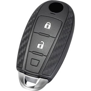 Zachte Carbon Sleutelcover met Knoppen - Sleutelhoesje Geschikt voor Suzuki Swift / Swift Sport / SX4 / Scross / Ignis / Vitara - Siliconen Materiaal - Sleutel Hoesje Cover - Auto Accessoires