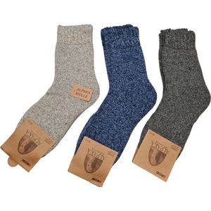 Alpaca Wollen Sokken- Huissokken - Wintersokken - Thermosokken - 3Pack - LGrijs Blauw Grijs - 35 t/m 38