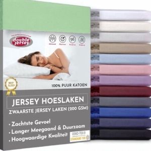 Dubbel Jersey Hoeslaken - Lichtgroen - Lits-jumeaux Extra Breed - 200x210/220/230 - Rondom Elastiek