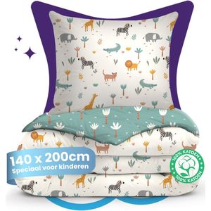 Slaapspeciaal eazydekbed® Kiddo – Zumi – 140x200 cm – Kinderdekbed met Print + Kussensloop – All Year Dekbed – 100% Katoen – Dekbed Zonder Overtrek – Hoesloos Dekbed – Hypoallergeen – Anti-allergeen – Wasbaar & Drogergeschikt – Warmteklasse 2