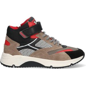Braqeez 424621-108 Jongens Hoge Sneakers - Taupe/Zwart/Rood - Leer - Veters
