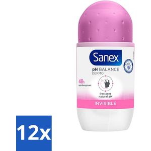12 x Sanex - Deodorant - Dermo Invisible - Zichtbaar & Onzichtbaar - 50 ml - Sanex Deodorant - Antitranspirant - Witte Strepen - 24 Uur Bescherming - Deodorant Voor Dagelijks Gebruik