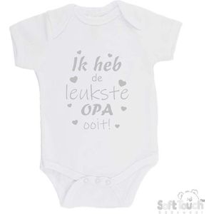 100% katoenen Romper ""Ik heb de leukste OPA ooit!"" Moederdag Jongens Katoen Wit/zilver shiny Maat 56/62
