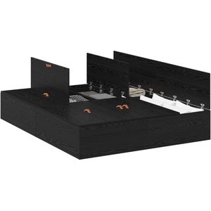 vidaXL - Bed - met - Opslag - Zwart - eiken - Houtcomposiet - Volledig/Tweepersoons
