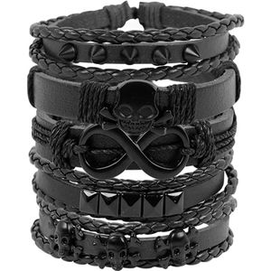 Leren armband met kruis en doodskop voor heren in punk stijl