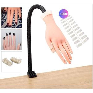 Oefenhand voor Nagels - Nailtrainer Nagel Oefenhand inclusief 500 nepnagels - Nagelstyliste - Nep Hand voor Nagels - Oefen Nagels - Nail Trainer - Nagellak Oefenhand - Makkelijk Schoonmaken & Met Tafelklem